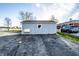 Detached garage with light blue siding and a single window offers parking and additional storage options at 8415 E 10Th St, Indianapolis, IN 46219