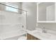 Clean bathroom with a shower/tub combo and modern vanity at 201 S Mckinley St, North Salem, IN 46165