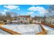 House backyard with snow, wooden fence, and shed at 9502 Helmsdale Dr, Indianapolis, IN 46256