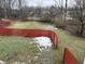 Large backyard with a red wooden fence and a small pile of snow at 5619 Pappas Dr, Indianapolis, IN 46237