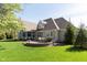 Lush backyard featuring a well-maintained lawn, mature trees, and an inviting stone patio with a fire pit at 10295 Summerlin Way, Fishers, IN 46037