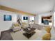 Bright living room boasts modern furniture, recessed lighting, and seamless flow into dining and kitchen areas at 11054 Dura Dr, Indianapolis, IN 46229