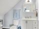 Small bathroom with white vanity, toilet, and light blue towels at 2015 Columbia Ave, Indianapolis, IN 46202