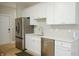 Modern kitchen with stainless steel appliances and white cabinets at 4233 Evanston Ave, Indianapolis, IN 46205