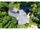 An aerial view of a house rooftop with solar panels, surrounded by greenery and a lush green lawn at 5508 Bay Landing Cir, Indianapolis, IN 46254