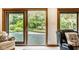 Inviting backyard view showcasing a patio and lush landscaping, accessible through sliding glass doors at 5508 Bay Landing Cir, Indianapolis, IN 46254