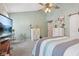 Spacious bedroom with vaulted ceilings, ceiling fan, and ample closet space at 5152 Coppertree Ln, Avon, IN 46123