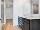 Bathroom with dual vanity and large mirror at 5763 Cr W 750 N, McCordsville, IN 46055