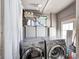 Laundry room with LG washer and dryer and overhead shelving at 233 S Routiers Ave, Indianapolis, IN 46219