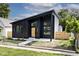 Contemporary home with black siding, a wood door, and small front yard at 459 N Concord St, Indianapolis, IN 46222