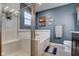 Modern bathroom with a large shower and soaking tub at 714 Keepsake Run, Greenwood, IN 46143