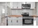 Updated kitchen with white cabinets, butcher block countertops, and stainless steel appliances at 317 N Belleview Pl, Indianapolis, IN 46222