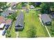 An aerial view showcasing a home with a spacious lawn, mature trees, and a peaceful residential setting at 1175 Central Ave, Noblesville, IN 46060