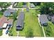 Aerial view of a home with a large, green yard, detached garage, and neighborhood setting at 1175 Central Ave, Noblesville, IN 46060