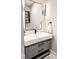 Contemporary bathroom with gray vanity and floating sink at 5465 S State Road 75, Jamestown, IN 46147