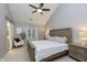 Serene main bedroom with vaulted ceiling, a decorative ceiling fan, and soothing neutral color palette at 8198 Wade Hill Ct, Indianapolis, IN 46256