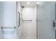 Walk-in shower with grab bars and tiled walls at 8650 Jaffa Ct W Dr # 12, Indianapolis, IN 46260