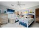 Bedroom with two twin beds, blue bedding, a window, and a ceiling fan at 6551 Forrest Commons Blvd, Indianapolis, IN 46277