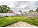 Spacious fenced backyard with green grass, a fire pit, and established trees at 1206 Comer Ave, Indianapolis, IN 46203