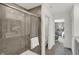Modern bathroom with a large walk-in shower and a view of the bedroom at 3872 Branch Cir, Franklin, IN 46131