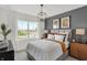 Cozy bedroom with large window, grey accent wall, and stylish decor at 3872 Branch Cir, Franklin, IN 46131
