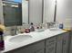 Modern bathroom with double vanity, quartz countertops, and a large mirror at 9426 Orchard Cove Dr, Indianapolis, IN 46239