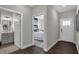 Hallway with dark hardwood floors and access to bedroom and bathroom at 196 Brunson St, Westfield, IN 46074