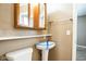Small bathroom with pedestal sink and medicine cabinet at 6847 W 15Th St, Indianapolis, IN 46214
