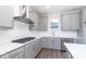 Modern kitchen with gray cabinets, stainless steel appliances, and an island at 7300 Legends Way, Whitestown, IN 46052