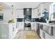 Modern kitchen featuring white cabinets, dark tile backsplash, and stainless steel appliances at 923 E Pleasant Run Pkwy S Dr, Indianapolis, IN 46203