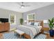This bedroom offers natural light, ceiling fan, and modern decor at 233 W Westfield Blvd, Indianapolis, IN 46208