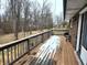 Wooden deck with melting snow, offering backyard views at 3163 S 25 E, Shelbyville, IN 46176