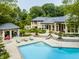 Elevated view of a large pool with surrounding patio and landscaping at 5101 Green Braes E Dr, Indianapolis, IN 46234