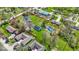 Aerial view of property surrounded by a red line showing the pond, buildings, and landscape at 5420 Mcfarland Rd, Indianapolis, IN 46227