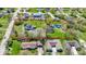Aerial view of property surrounded by a red line showing the pond, buildings, and landscape at 5420 Mcfarland Rd, Indianapolis, IN 46227