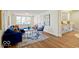 Comfortable living area with stylish blue seating, modern decor, and access to a convenient wet bar at 5420 Mcfarland Rd, Indianapolis, IN 46227