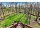 Backyard view down deck stairs highlighting lush greenery and surrounding landscape at 14565 Geist Ridge Dr, Fishers, IN 46040