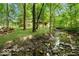 Picturesque backyard with a creek, mature trees, and plenty of space for recreation and relaxation at 14565 Geist Ridge Dr, Fishers, IN 46040