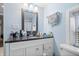 Bathroom with granite countertop vanity and white cabinets at 1743 Sparrow Ave, Indianapolis, IN 46227