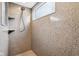 Modern walk-in shower featuring tiled walls, a rainfall shower head, and a small window at 10842 Belmont Cir, Indianapolis, IN 46280