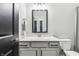 Clean bathroom with a single vanity and shower/tub combo at 6433 Wasco Dr, Whitestown, IN 46075