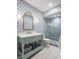 Charming bathroom featuring custom vanity with unique design and subway tile shower at 7341 Washington Blvd, Indianapolis, IN 46240
