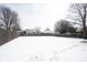 Spacious backyard is blanketed in fresh snow, framed by bare trees and a wooden fence at 12643 Feldspar Rd, Indianapolis, IN 46236