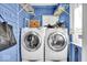 Convenient laundry room with washer, dryer, and built-in shelving for storage at 625 Sanders St, Indianapolis, IN 46203