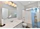 Clean bathroom with white vanity and subway tile shower at 11722 Platt St, Noblesville, IN 46060