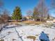 Large backyard with mature trees, partially covered in snow at 6264 Whitaker Farms Dr, Indianapolis, IN 46237