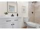 Clean bathroom with white vanity and walk-in shower at 3052 S Fielding Rd, New Palestine, IN 46163