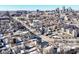 This is an aerial view showing the property's location with proximity to downtown and other neighborhood homes at 747 E Mccarty St, Indianapolis, IN 46203