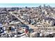 This is an aerial view showing the property's location with proximity to downtown and other neighborhood homes at 747 E Mccarty St, Indianapolis, IN 46203