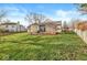 Large back yard with a wood fence, offering plenty of space and privacy at 12525 Wolford Dr, Fishers, IN 46038
